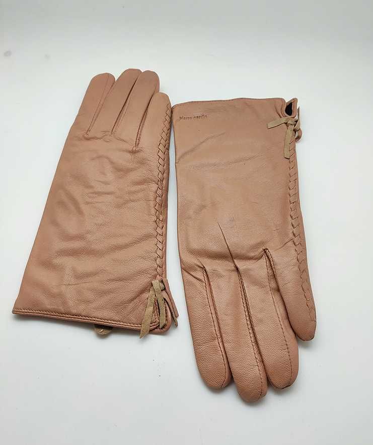 nowe skórzane rękawiczki camel beżowe Pierre Cardin 7,5 i 7