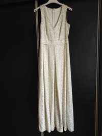 Przepiękna długa suknia sukienka na wesele kolor ecru złoty XS j. nowa