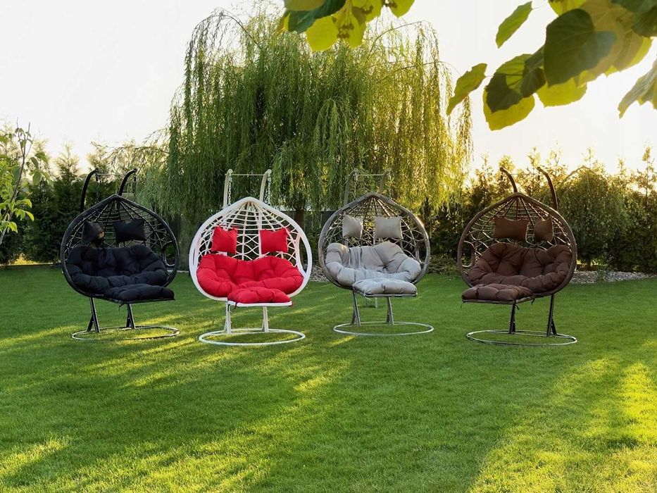 HUŚTAWKA Hamak Fotel Wiszący Z PODNÓŻKIEM BRĄZOWY 2-osobowy