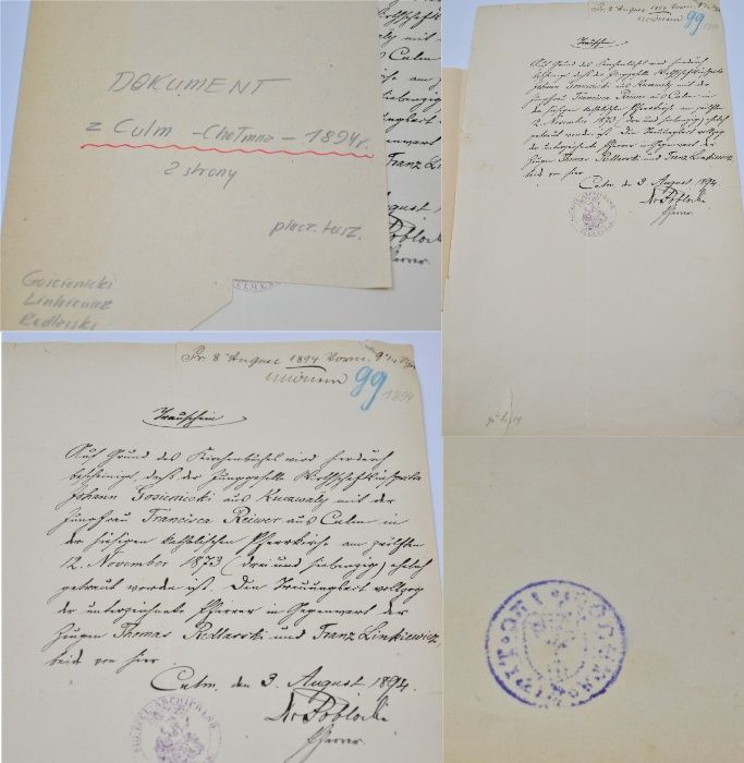 Stary dokument Culm Chełmno Prusy Zach. 1894 język niemiecki