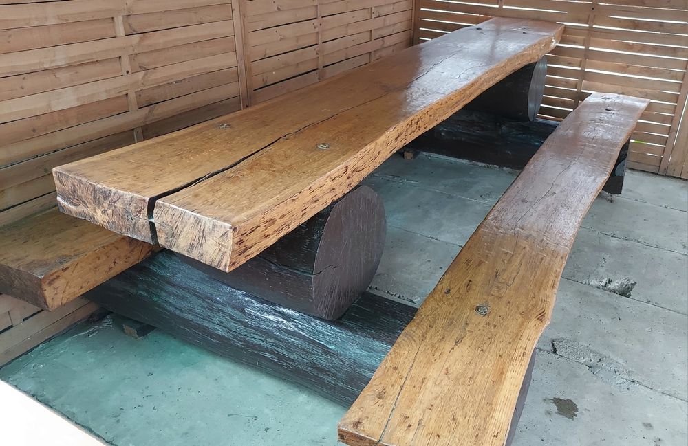 Ława ławostół drewniany dębowy