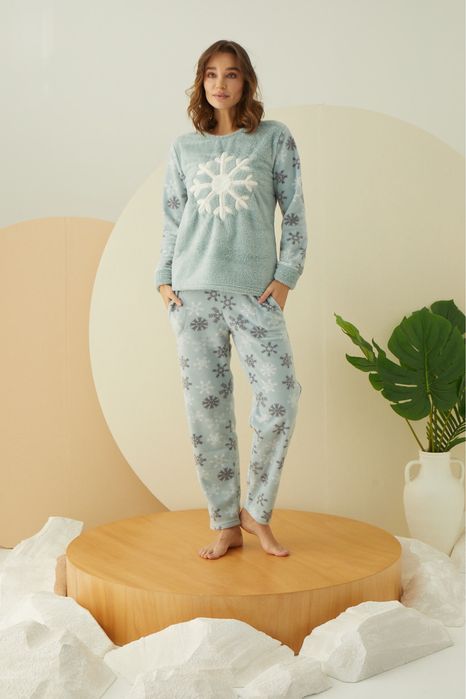 Тепла жіноча піжама на зиму фліс махра Arcan| S | морська хвиля