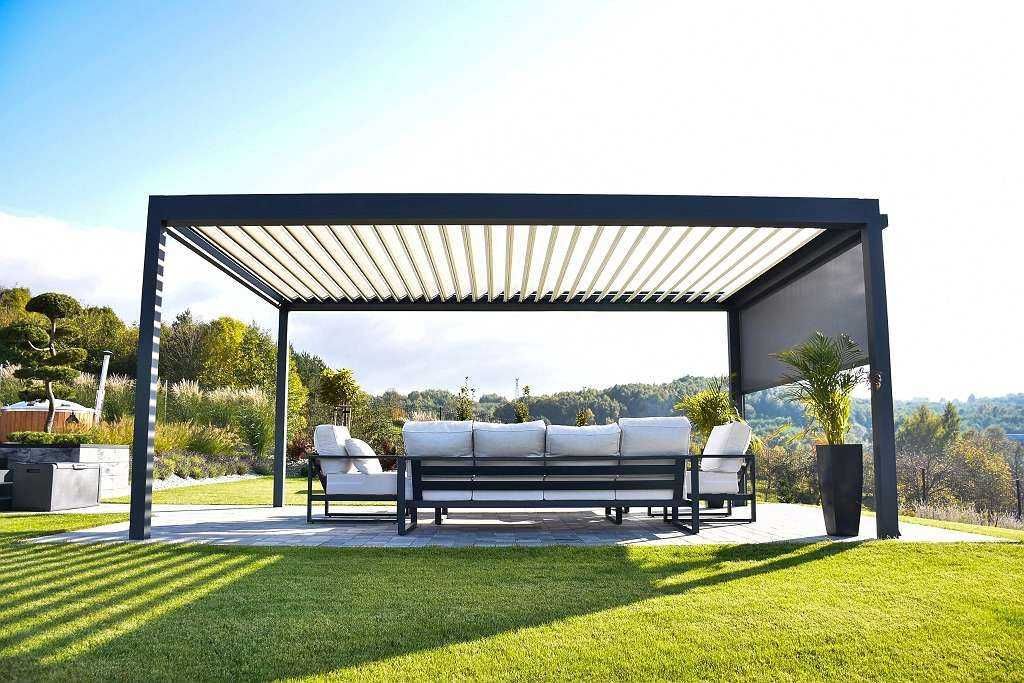 Pergola Zadaszenie tarasowe Konstrukcja aluminiowa + tkanina + rynny