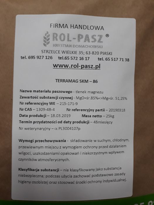 Tlenek magnezu paszowy MgO min 86%