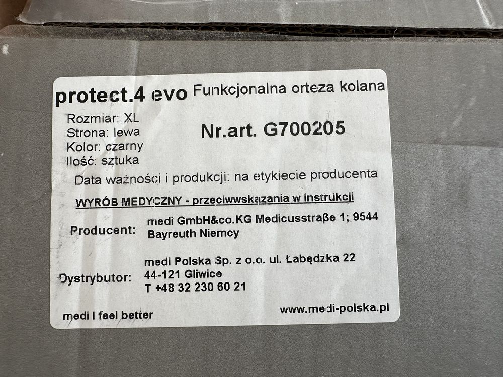 Funkcjonalna Orteza Kolana Medi protect.4 evo XL lewa czarna - NOWA!
