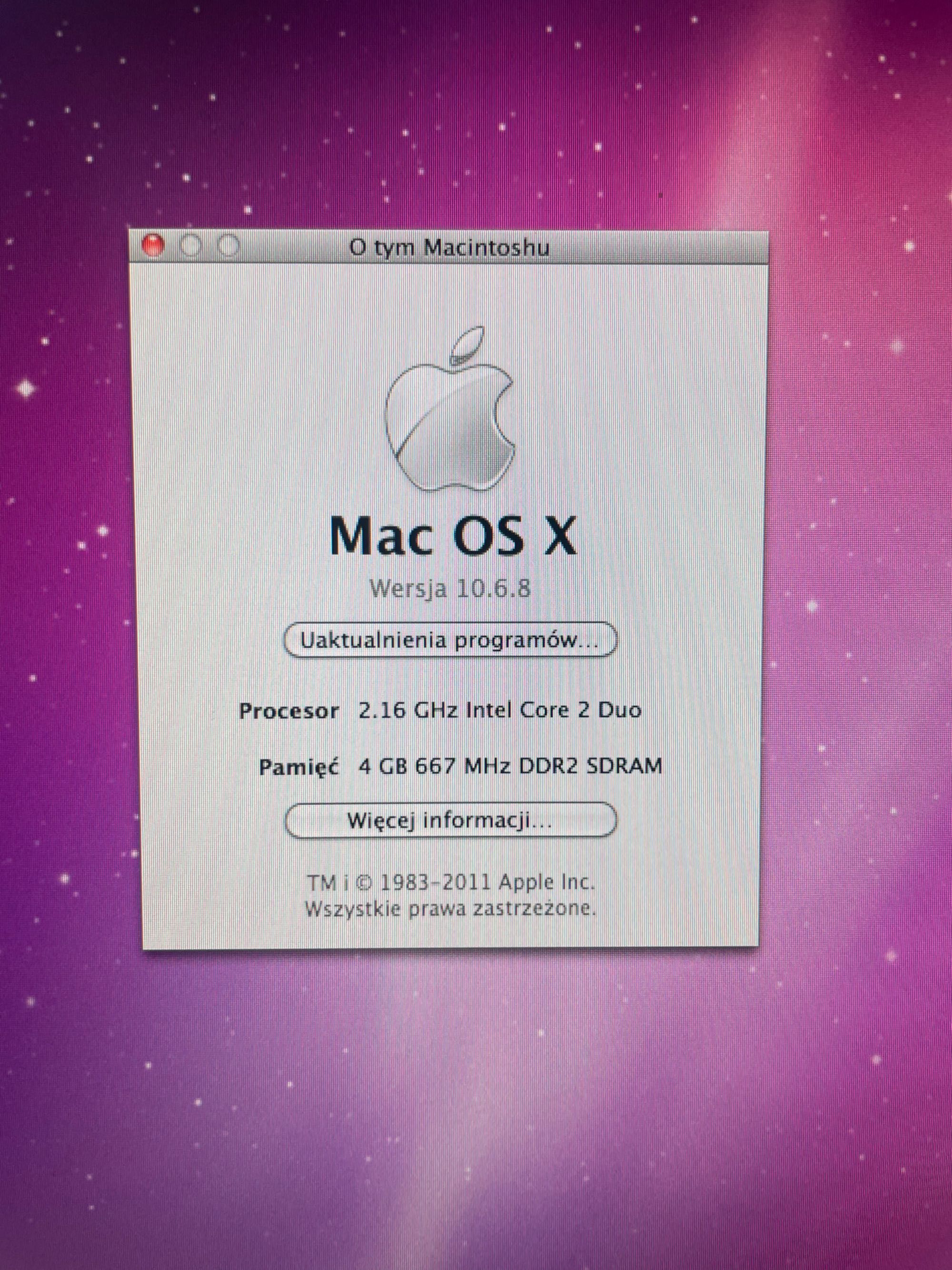 Apple iMac 20" Intel Core 2 Duo 2.16 GHZ 250GB HDD