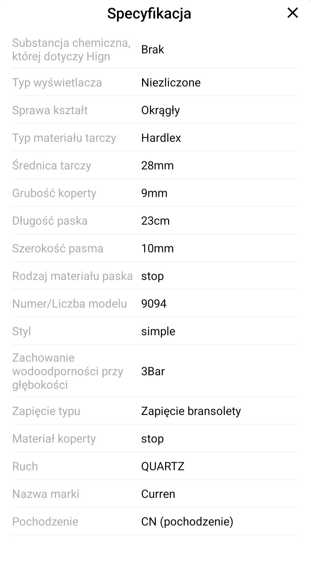 Luksusowy damski zegarek kwarcowy Curren złoty