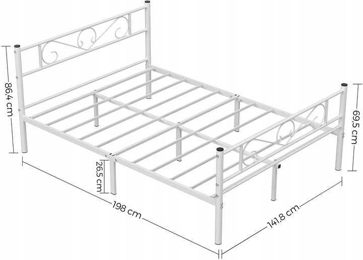 Łóżko metalowe do spania sypialniane białe 140x190 cm do sypialni  24h