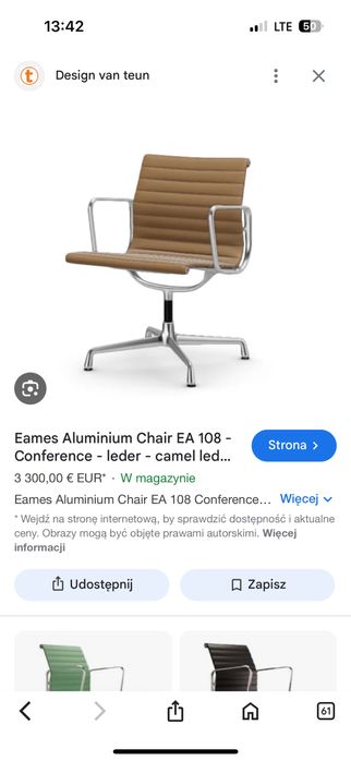 NOWE fotele Vitra EA108 - camel skóra