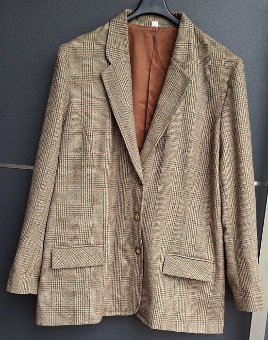 Brązowa marynarka brązowy żakiet blazer XXL 44 Belmode w kratę