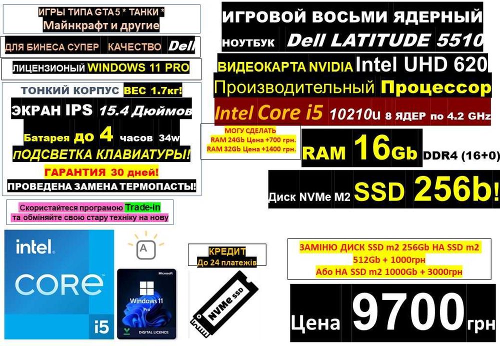 є 90 Ноутбуків‼️Traid-In‼️DELL‼️IPS‼️i5 10Th 8 ядер‼️RAM 16-32‼️SSD256