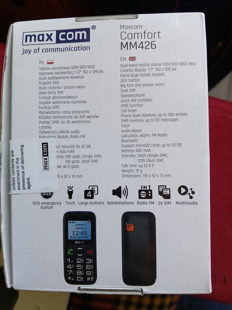 Telefon MAX COM-Comfort  MM426  komórkowy