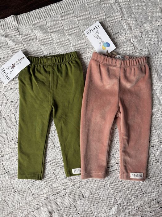 Getry legginsy Helen falbanki kokarda brudny roz zielony 68 nowe