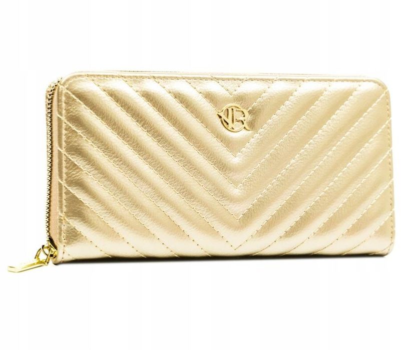 Duży Złoty Damski Portfel Skórzany Piórnik na Suwak prezent pojemny