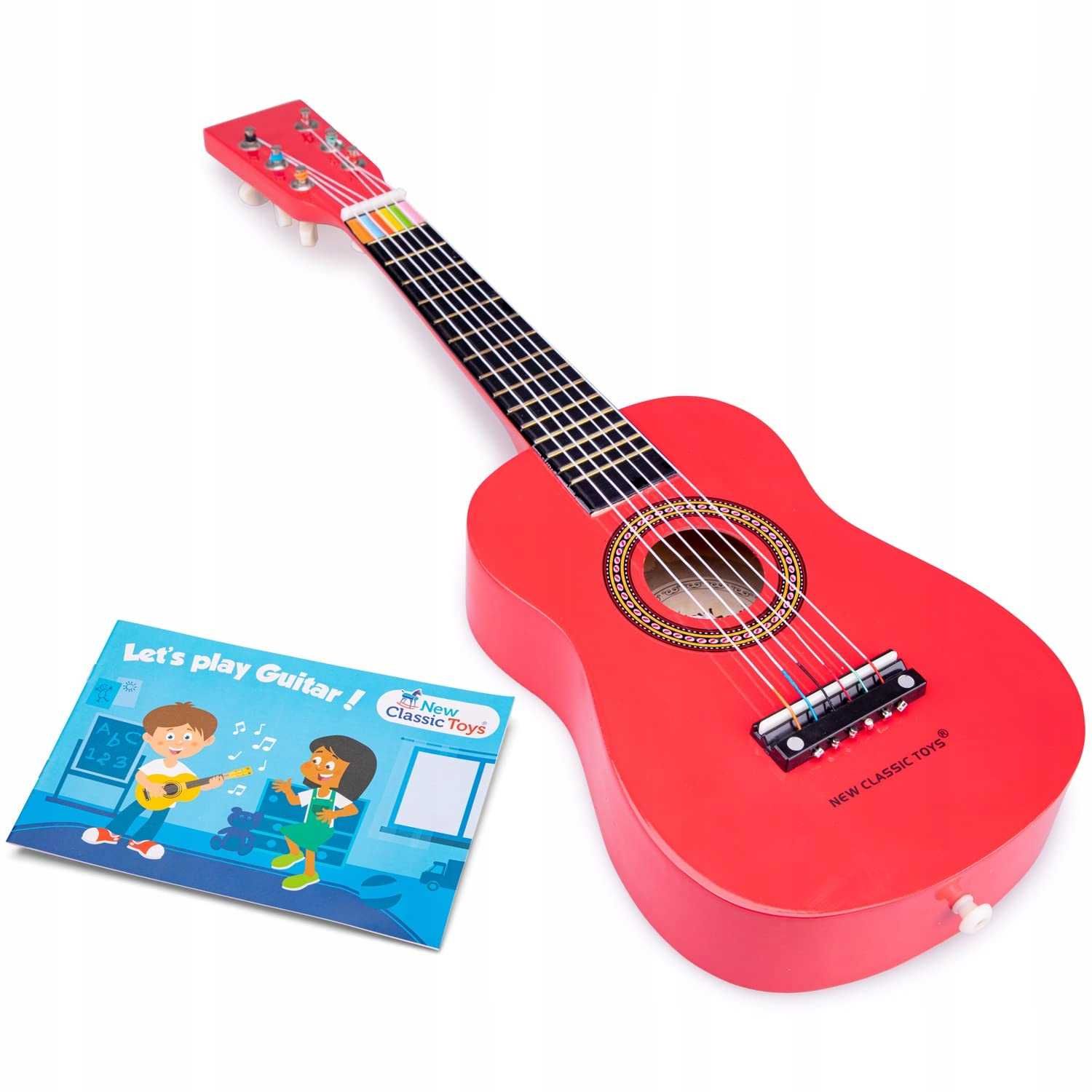 Gitara dla dzieci New Classic Toys czerwona, drewniana gitara