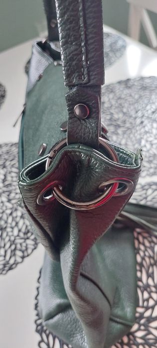 Toscanio torba skórzana butelkowa zieleń duza torebka damska na pasku