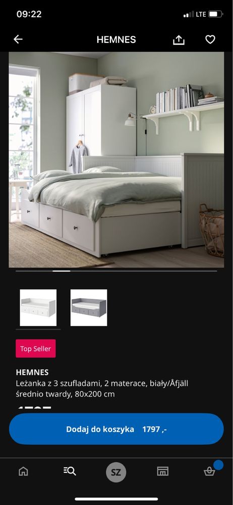 Łóżko ikea HEMNES z dwoma materacami rozkładane leżanka