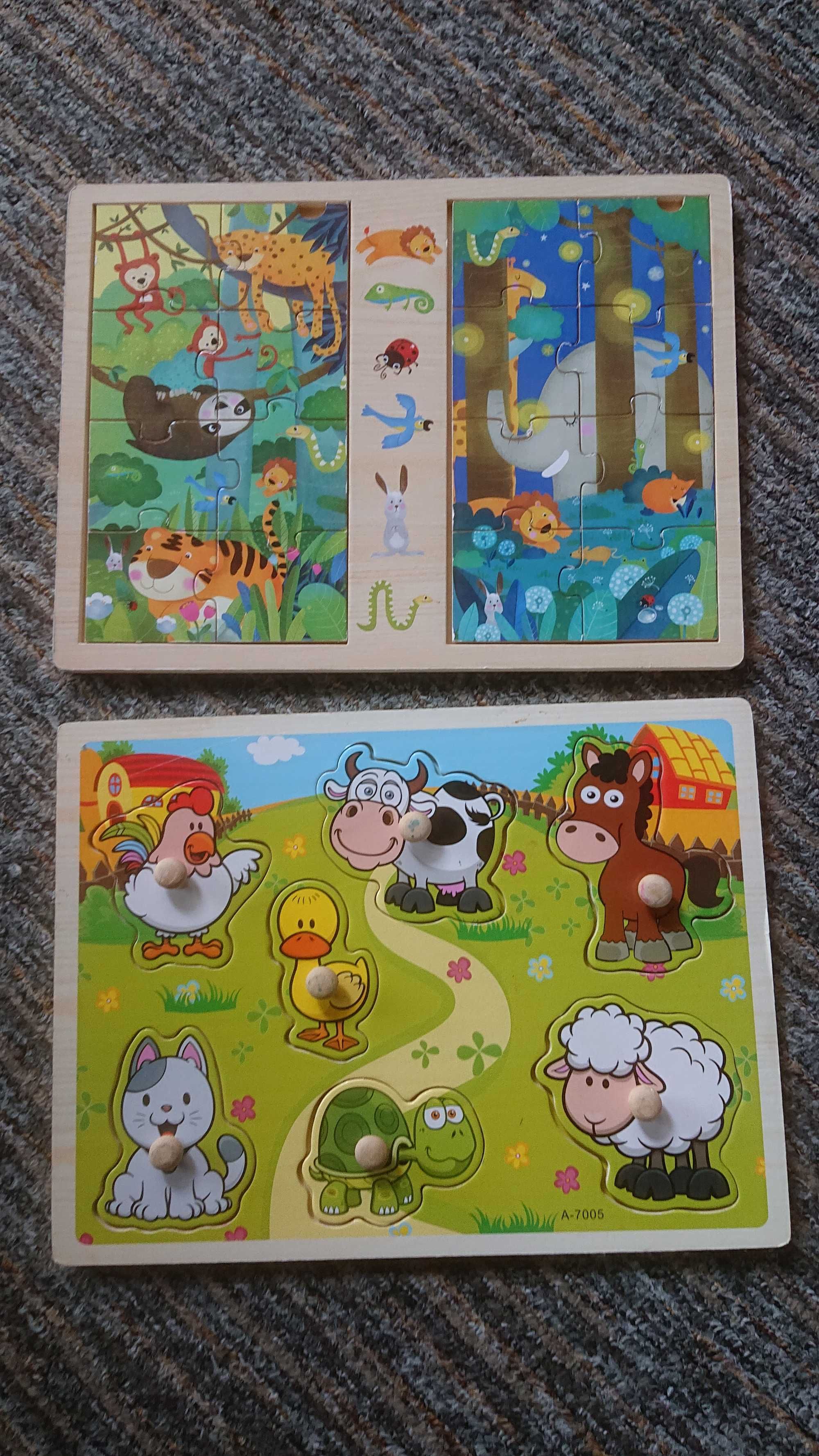 2 x Drewniane puzzle / układanka / klocki / zwierzęta