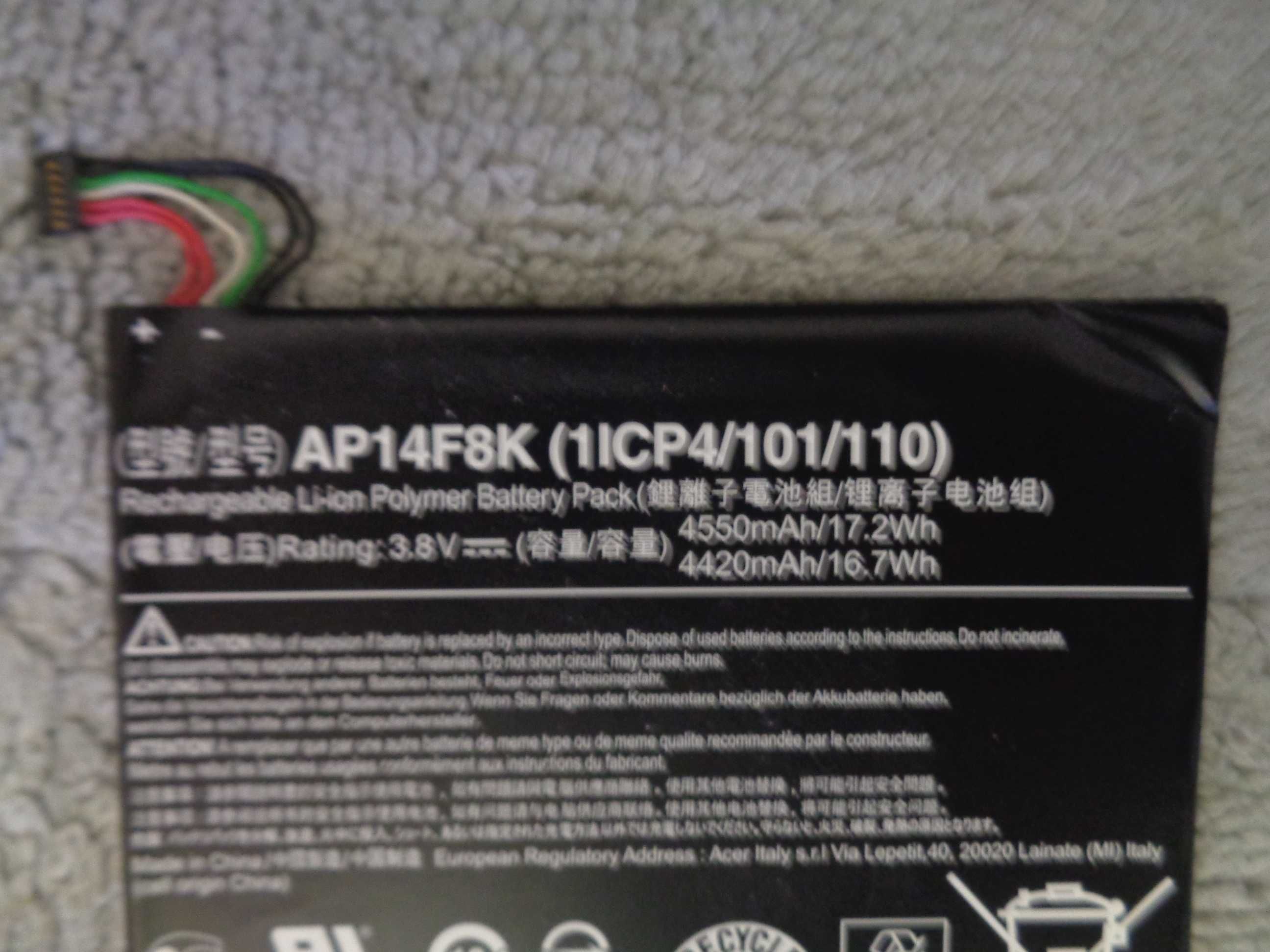 Bateria do czytnika Acer AP14F8K 3,8 V poj. 4550 mAh