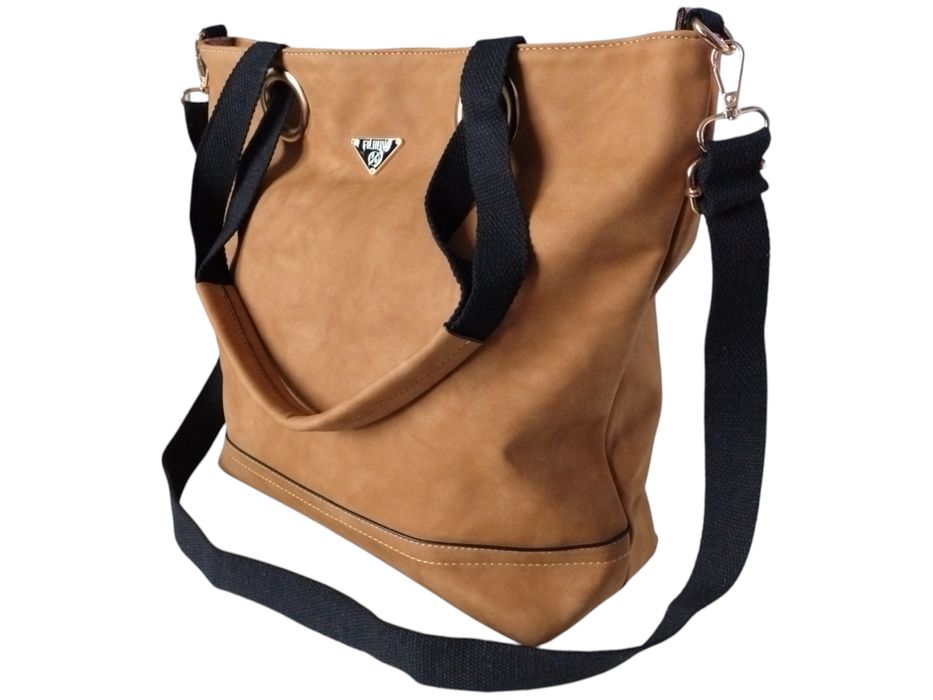 Torebka Damska Shopper Z Przegrodą Duża Brązowa Praktyczna Torba