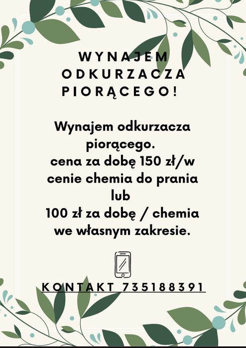 Wynajem odkurzacza piorącego