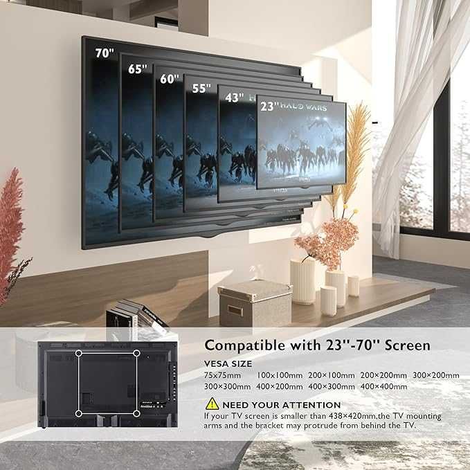 BONTEC Uchwyt Ścienny do Telewizora 23-70'', do 45KG, MaxVESA 400x400