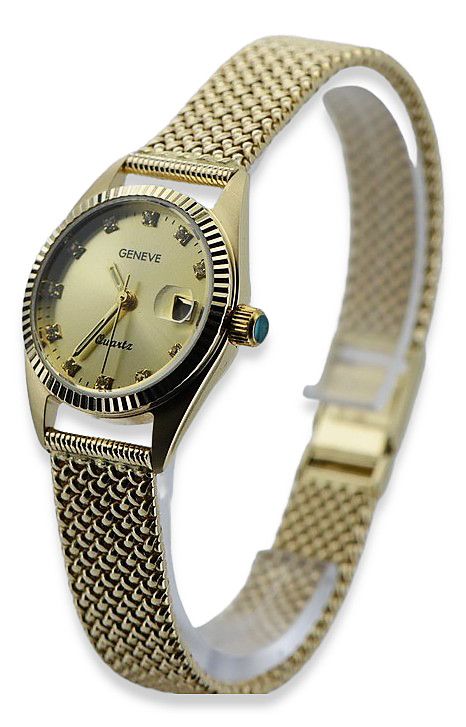 Złoty zegarek damski 14k 585 z bransoletą Geneve lw020ydyz&lbw003y Wr