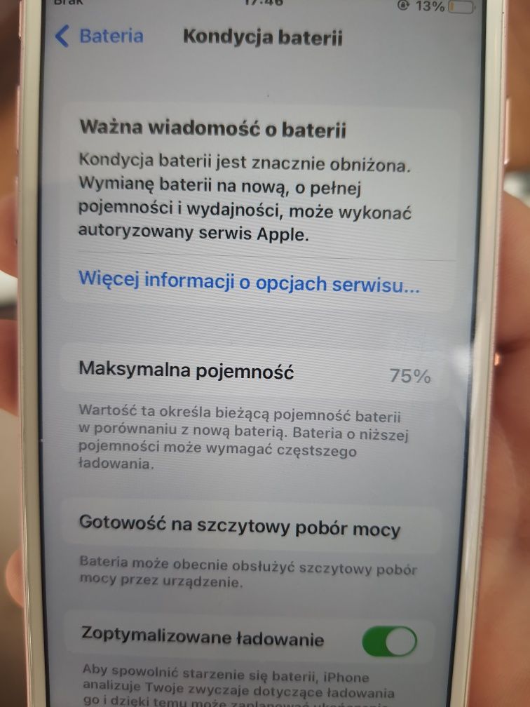 Iphone 7 kondycja baterii 75%, niedziałający mikrofon.