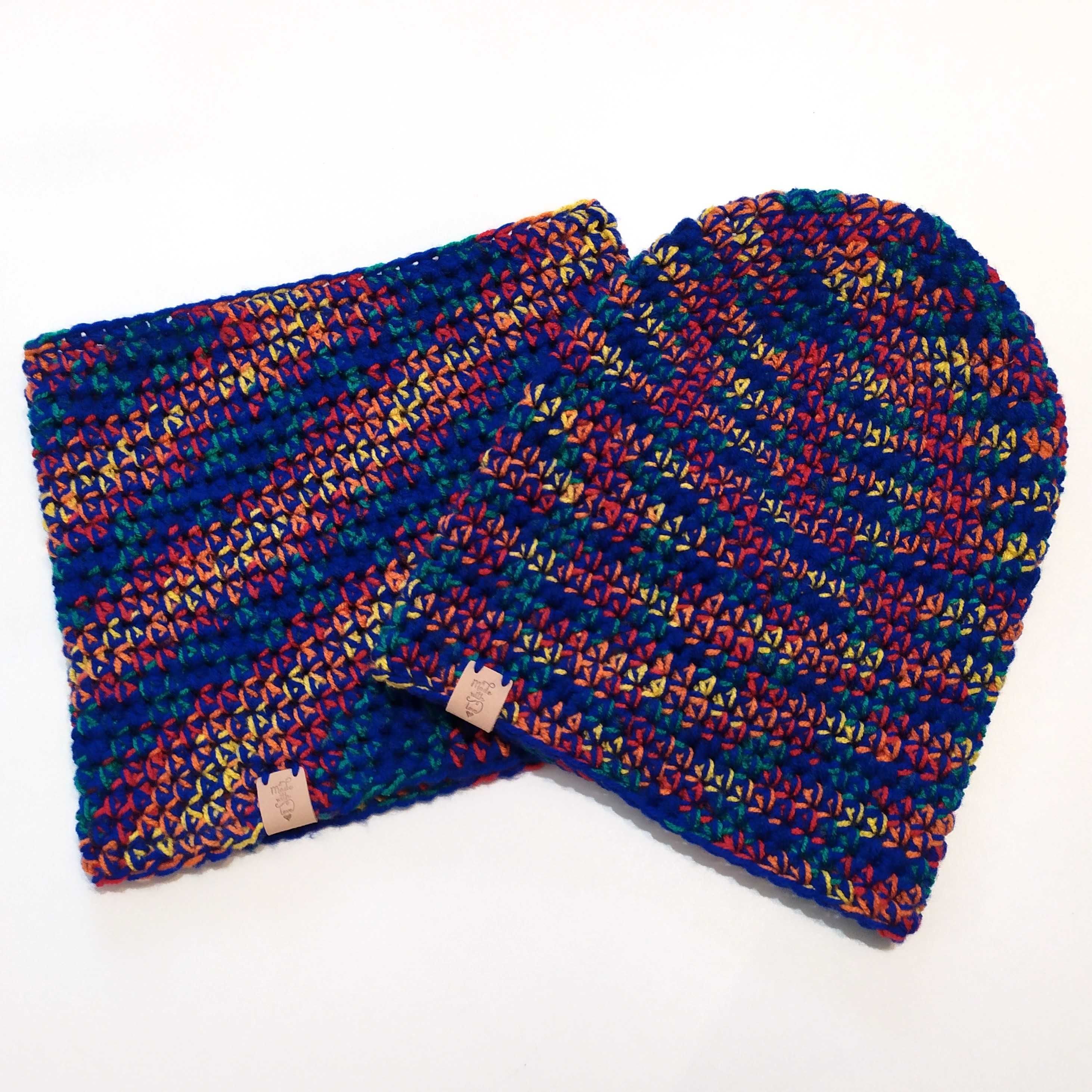 Komplet czapka beanie z kominem handmade na szydełku