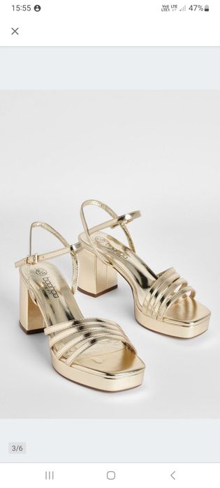 Buty złote na klocku paski sandałki