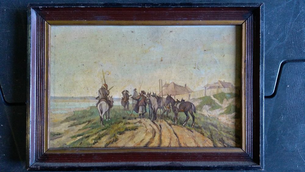 Obraz , scena rodzajowa , płótno , olej , wym. 30x20 cm.