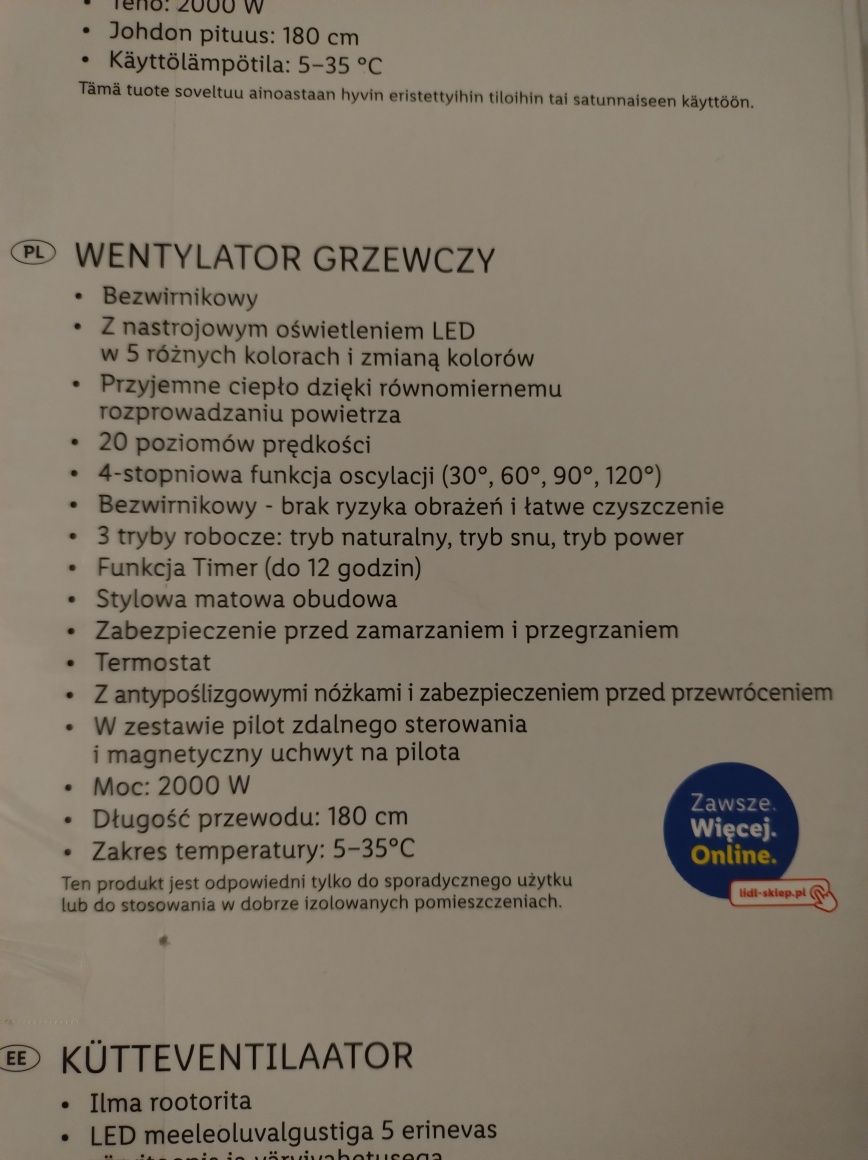 Wentylator bezwirnikowy 2000W SilverCrest