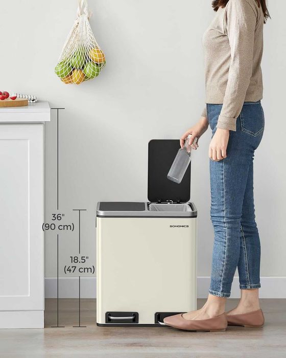 Nowy Kosz na Śmieci 2 Komorowy 30L Segregacja Recykling z Pokrywami
