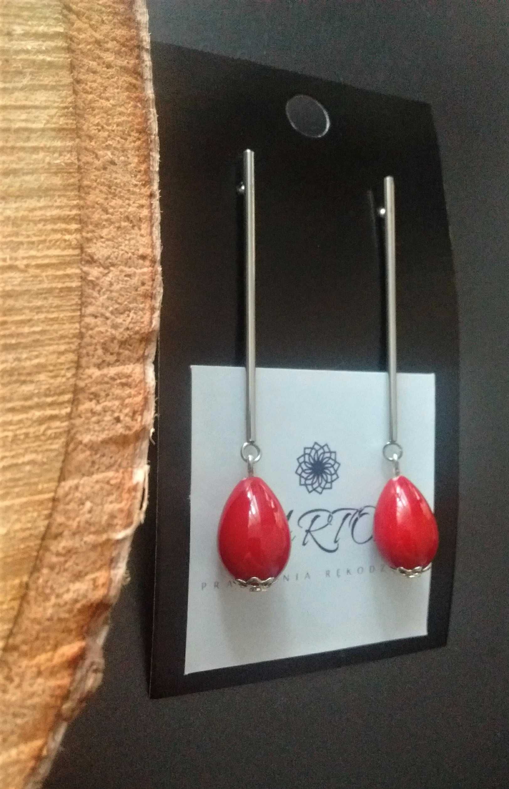 Kolczyki z czerwoną perłą wiszące ślub prezent dla niej