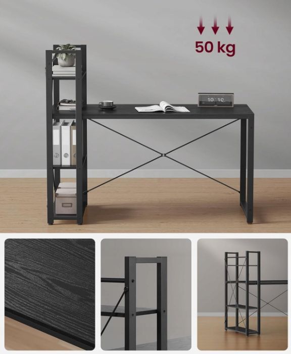VASAGLE Biurko, biurko komputerowe z półkami LWD049B56