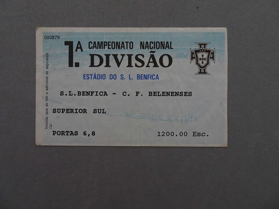 Bilhete de futebol Benfica Belenenses 1ª divisão campeonato nacional