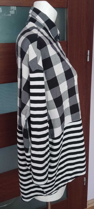 Czarno biała bluzka koszula kratka paski oversize gyaru emo punk skate