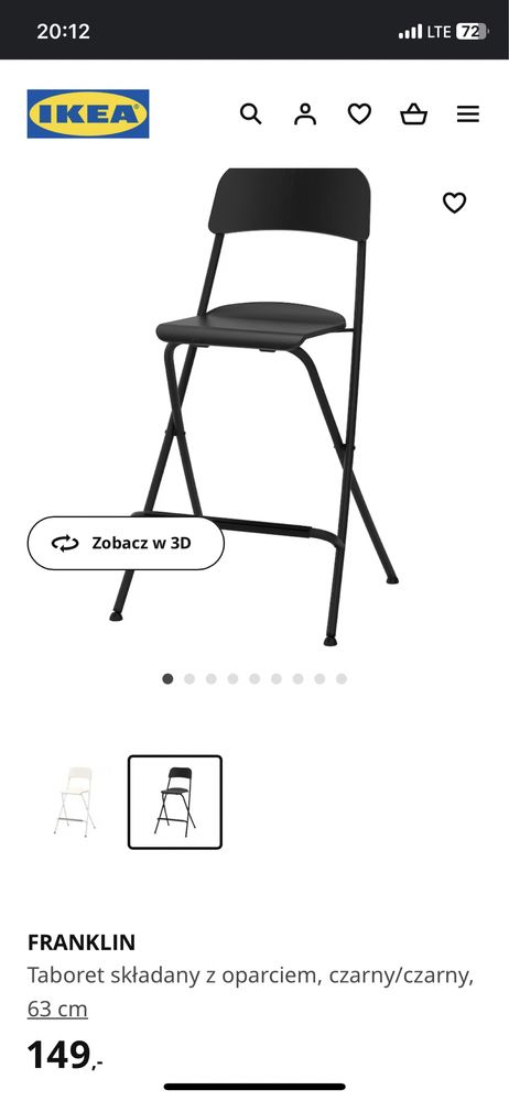 Krzesło hoker taboret składany Ikea Franklin jak nowy