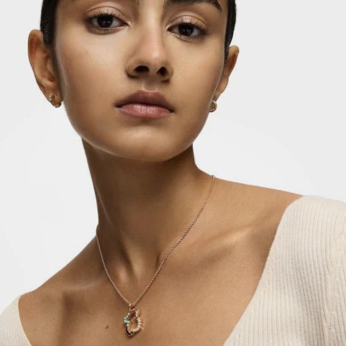 Naszyjnik z misiem różowe srebro vermeil 925 z kolorowymi kamieniami