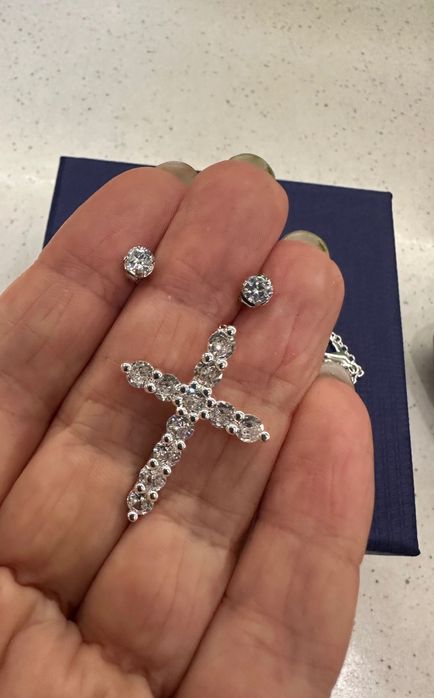 Набір хрестик та сережки з цирконієм срібло 925