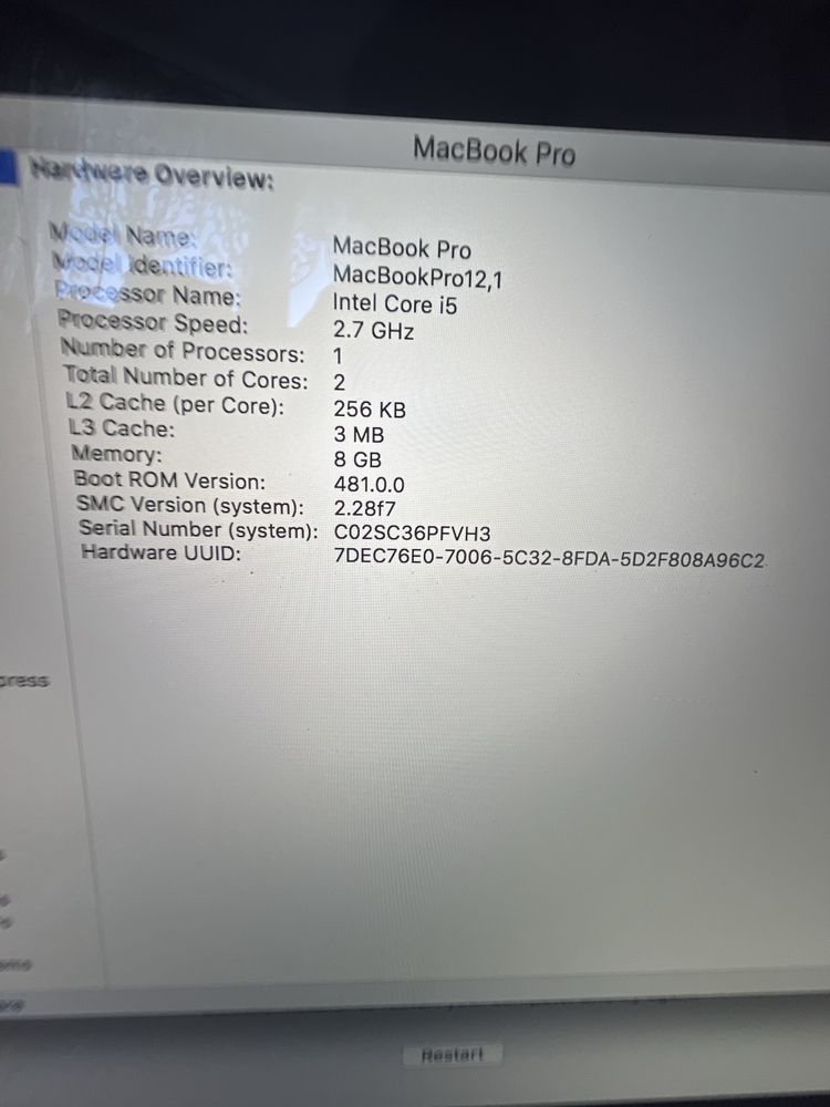 Laptop Macbook Pro 13,3 2015