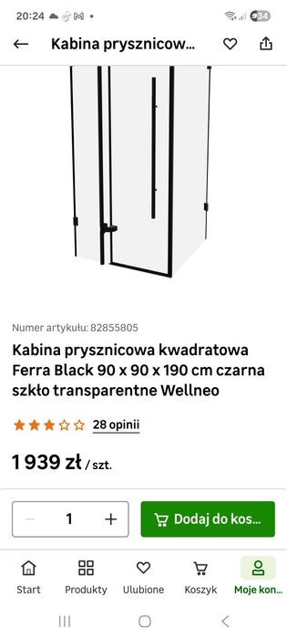 Kabina prysznicowa Ferra black 90cm szyba części