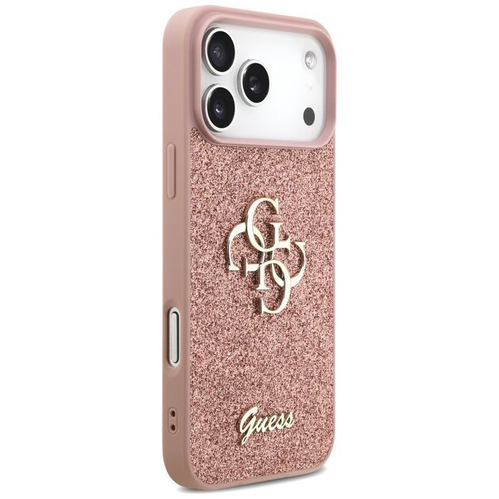 Oryginalne Etui GUESS Fixed Glitter Big 4G do Iphone 17 Pro Max różowy