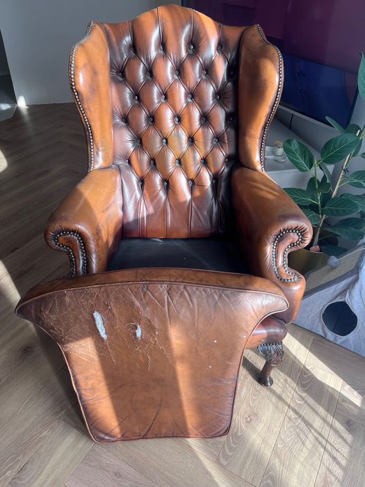 Fotel drzewniano-skórzany