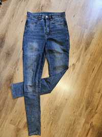 Niebieskie skinny jeans high waist damskie