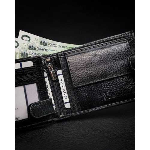 portfel męski z zapięciem na zatrzask i schowkiem, RFID — Rovicky