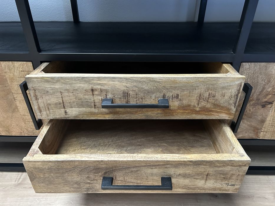 Komoda LOFT drewniana mango metal czarna szafka rtv pod tv NOWA