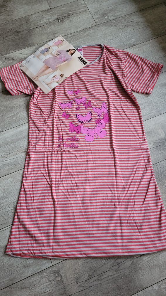 Asma koszulka nocna w paski motyle 4XL
