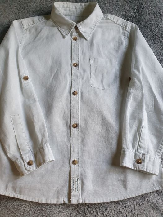 Koszula elegancka na lato biała lniano-bawełniana H&M r.116 jak nowa