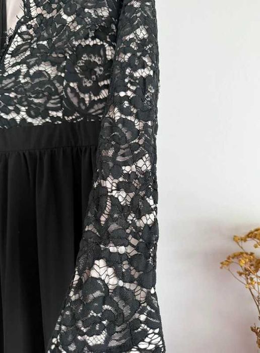 Sukienka maxi weselna elegancka długa koronka na weselę półmetek L/40